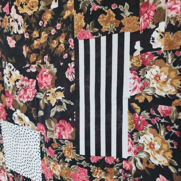 Vintage 90s Notations Black Floral Blouse Semi Sheer Stripes Short Sleeve Medium - Picture 10 of 16